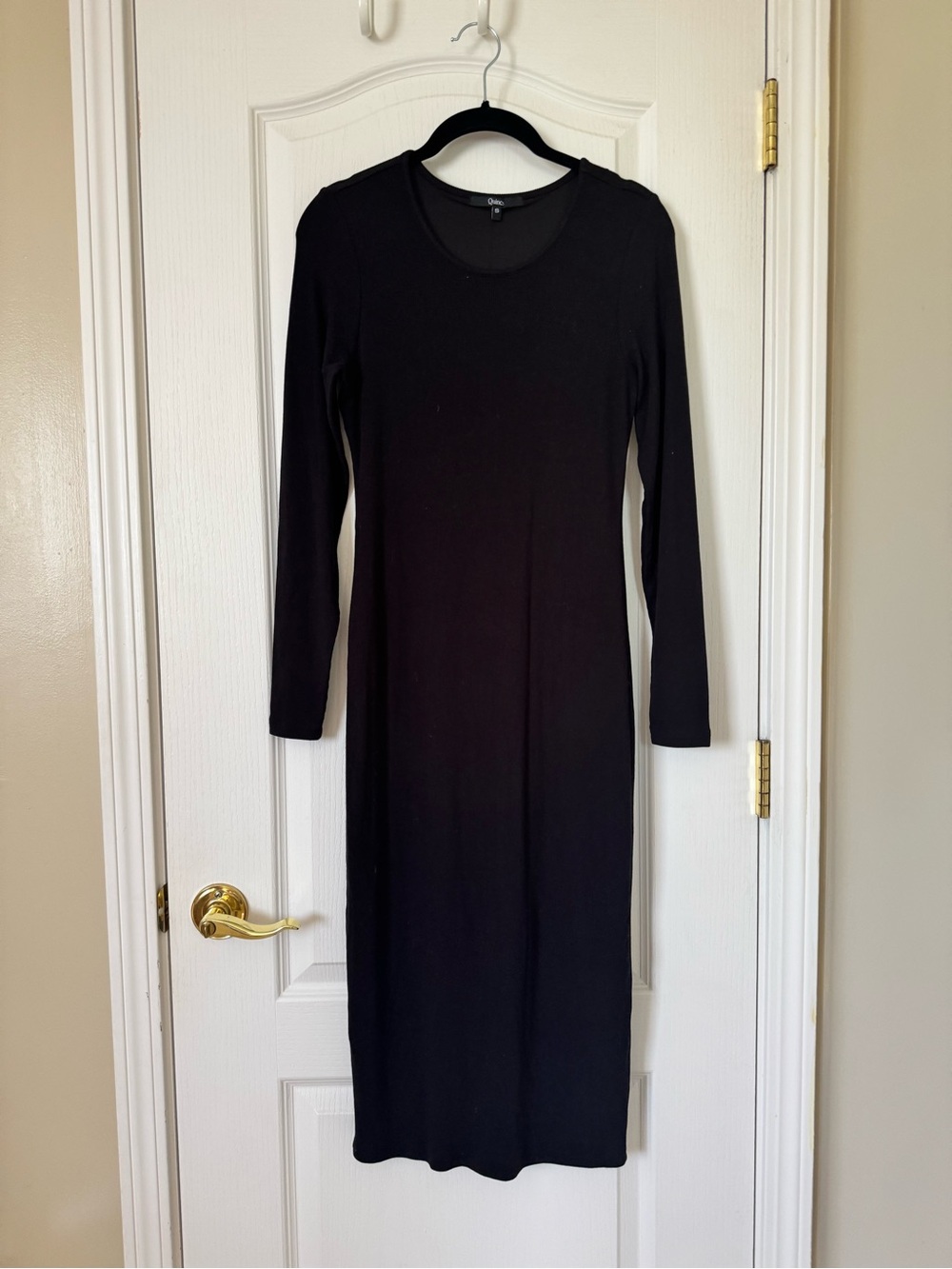 Quince Tencel Ribbed Long Sleeve Midi Dress Black Size Small